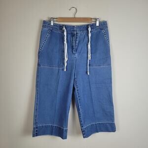 Lauren Ralph Lauren Pants 12 Denim Culottes Wide Leg Drawstring Preppy Capri